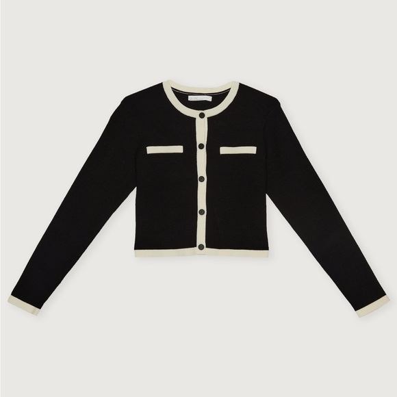 OAK + FORT Two-Tone Cardigan in Black and Cream - Picture 1 of 3